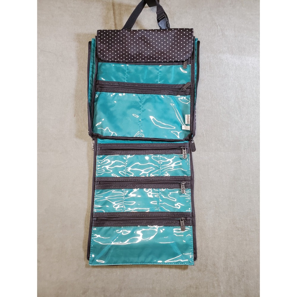 Thirty-One Hanging Traveler Case Black La-Di-Dot Teal Toiletry Bag Organizer